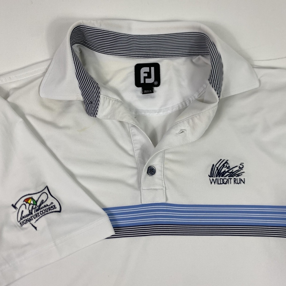 FootJoy‎ Polo Shirt Mens Medium White Blue Stripe Wildcat Run Golf Arnold Palmer
